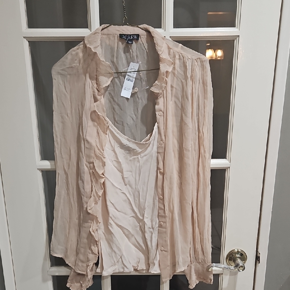 J. Crew Soft Beige Ruffle Blouse